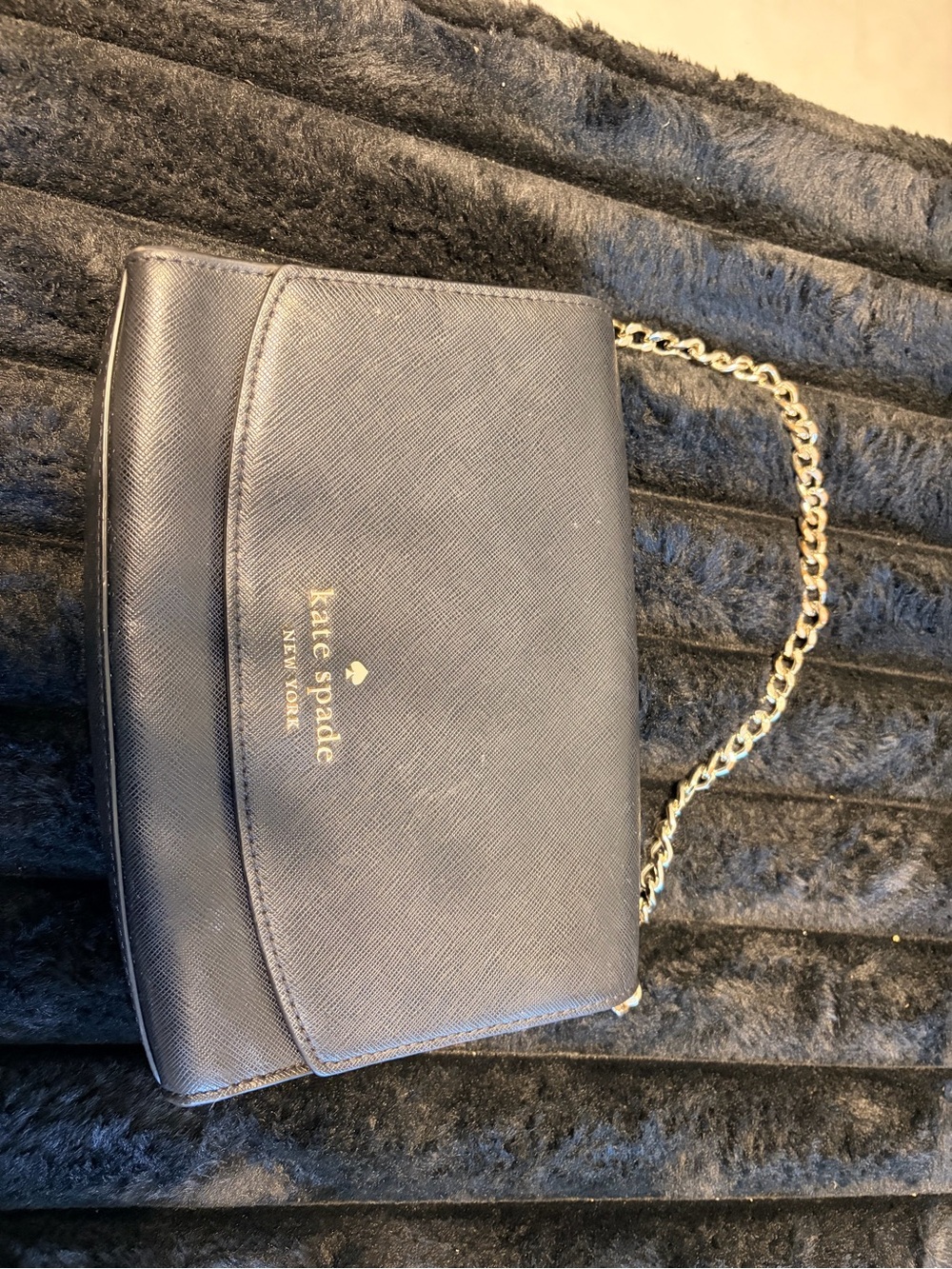 kate spade Navy Blue Saffiano Leather Crossbody with Gold Chain